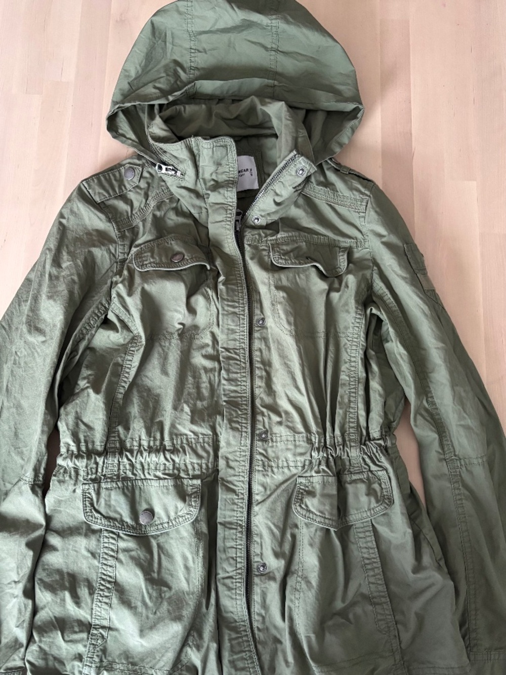 C&A The Outwear Olive Green Hooded Utility Parka Jacket Leopard Print Size 6(S)